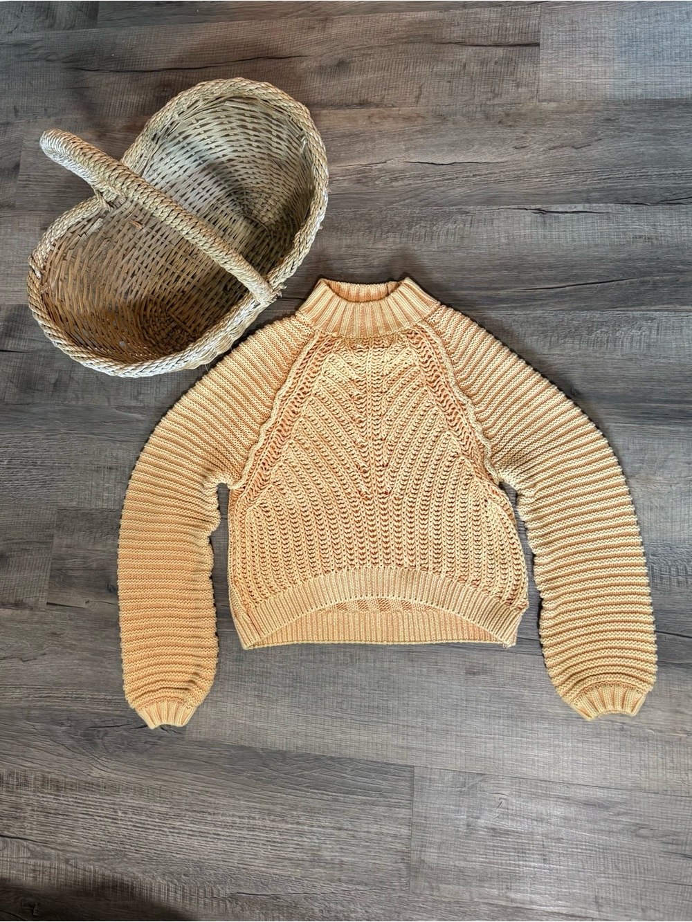 Free People Cropped Cable Turtleneck Sweater in Cream